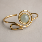 Green Jade Cabochon Wire-Wrapped Cuff Bracelet