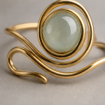 Green Jade Cabochon Wire-Wrapped Cuff Bracelet - 图片 3