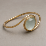 Oval Jade Cabochon Open Bangle in Gold Tone - 图片 3