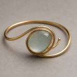 Oval Jade Cabochon Open Bangle in Gold Tone - 图片 5