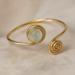 Jade and Spiral Coil Open Cuff Bracelet
