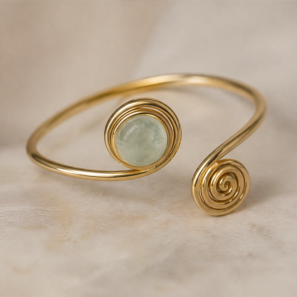 1786602234_576d37e6-4 Jade and Spiral Coil Open Cuff Bracelet - 图片 1