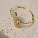 Jade and Spiral Coil Open Cuff Bracelet - 图片 5