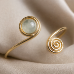 Jade and Spiral Coil Open Cuff Bracelet - 图片 4