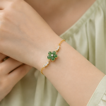 Green Chalcedony Flower Bracelet with Cubic Zirconia - 图片 4