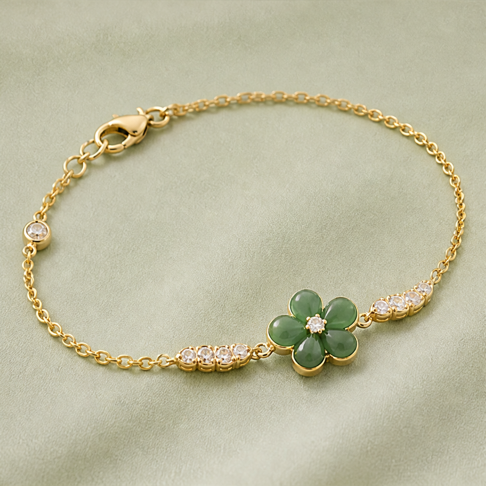1786602420_dbdde88d-6 Green Chalcedony Flower Bracelet with Cubic Zirconia - 图片 1