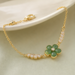 Green Chalcedony Flower Bracelet with Cubic Zirconia - 图片 3