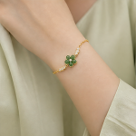 Green Chalcedony Flower Bracelet with Cubic Zirconia - 图片 2