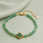 Green Aventurine Bead Bracelet with Clover Charm - 图片 4