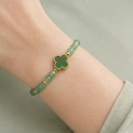 Green Aventurine Bead Bracelet with Clover Charm - 图片 2