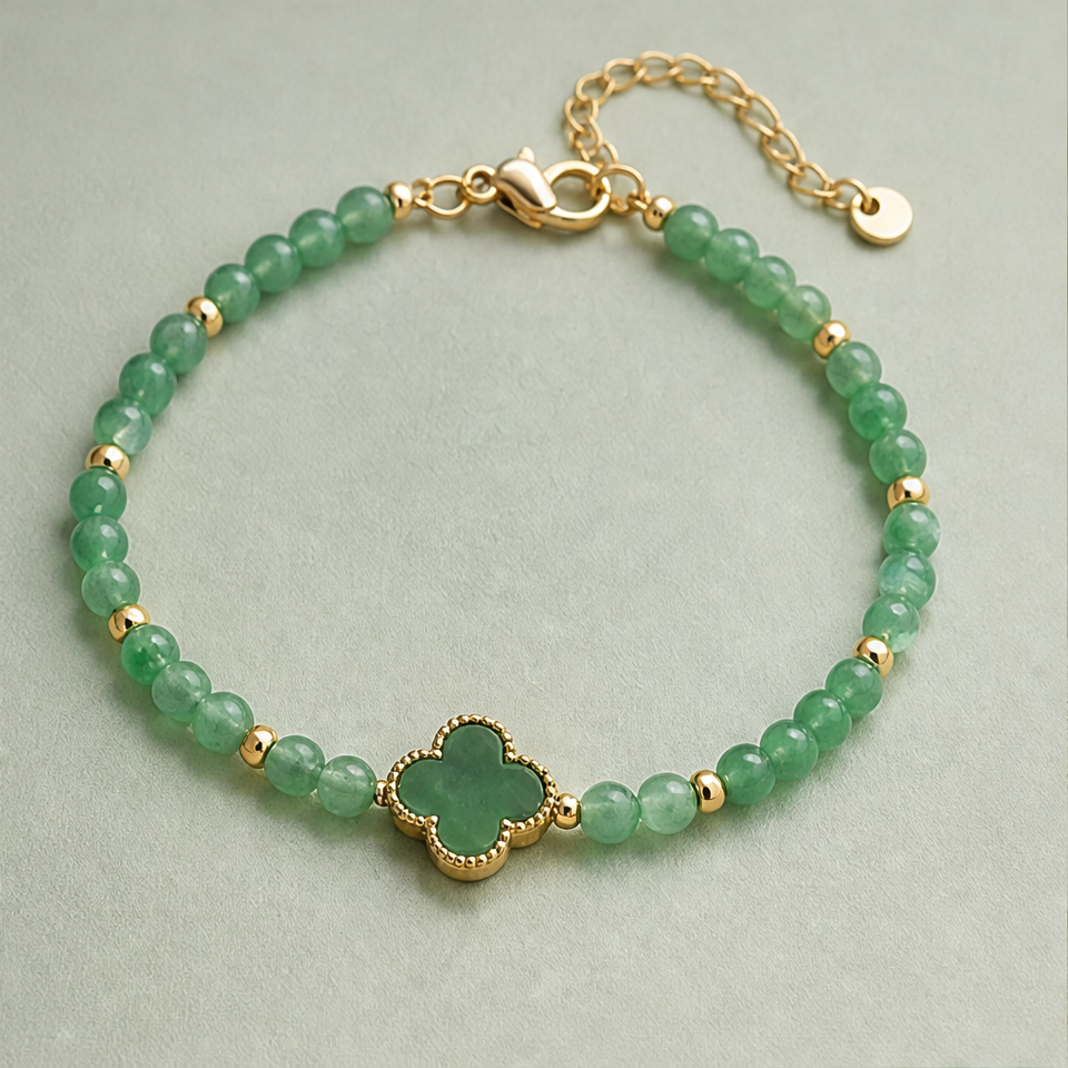 1786602422_f8029e22-5 Green Aventurine Bead Bracelet with Clover Charm - 图片 1