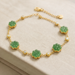 Carved Jade Blossom Station Bracelet in Gold Tone - 图片 3