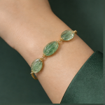 Carved Jade Leaf Slider Bracelet in Gold Tone - 图片 2