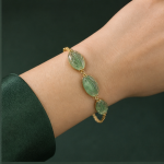 Carved Jade Leaf Slider Bracelet in Gold Tone - 图片 4