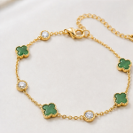 Dark Green Clover Chain Bracelet in Gold Tone - 图片 6
