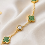 Dark Green Clover Chain Bracelet in Gold Tone - 图片 8