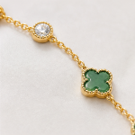 Dark Green Clover Chain Bracelet in Gold Tone - 图片 4