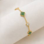 Dark Green Clover Chain Bracelet in Gold Tone - 图片 3