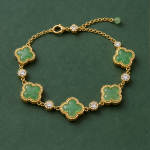 Jade Clover Bracelet with Beaded Gold-Tone Frames