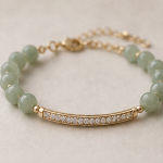 Pale Jade Bead Bracelet with Pave Curved Bar - 图片 3
