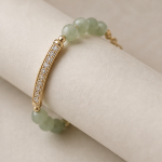 Pale Jade Bead Bracelet with Pave Curved Bar - 图片 4