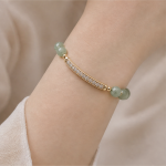 Pale Jade Bead Bracelet with Pave Curved Bar - 图片 5