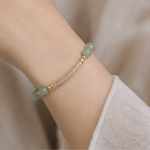 Pale Jade Bead Bracelet with Pave Curved Bar - 图片 2