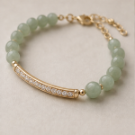 Pale Jade Bead Bracelet with Pave Curved Bar - 图片 6