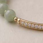 Pale Jade Bead Bracelet with Pave Curved Bar - 图片 7