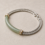 Two-Tone Jade Bar Cable Bracelet in Sterling Silver - 图片 5