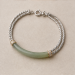 Two-Tone Jade Bar Cable Bracelet in Sterling Silver