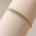 Jade Inlay Hinged Bangle with Pave Detail - 图片 3