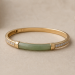 Jade Inlay Hinged Bangle with Pave Detail - 图片 7