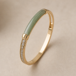 Jade Inlay Hinged Bangle with Pave Detail - 图片 5
