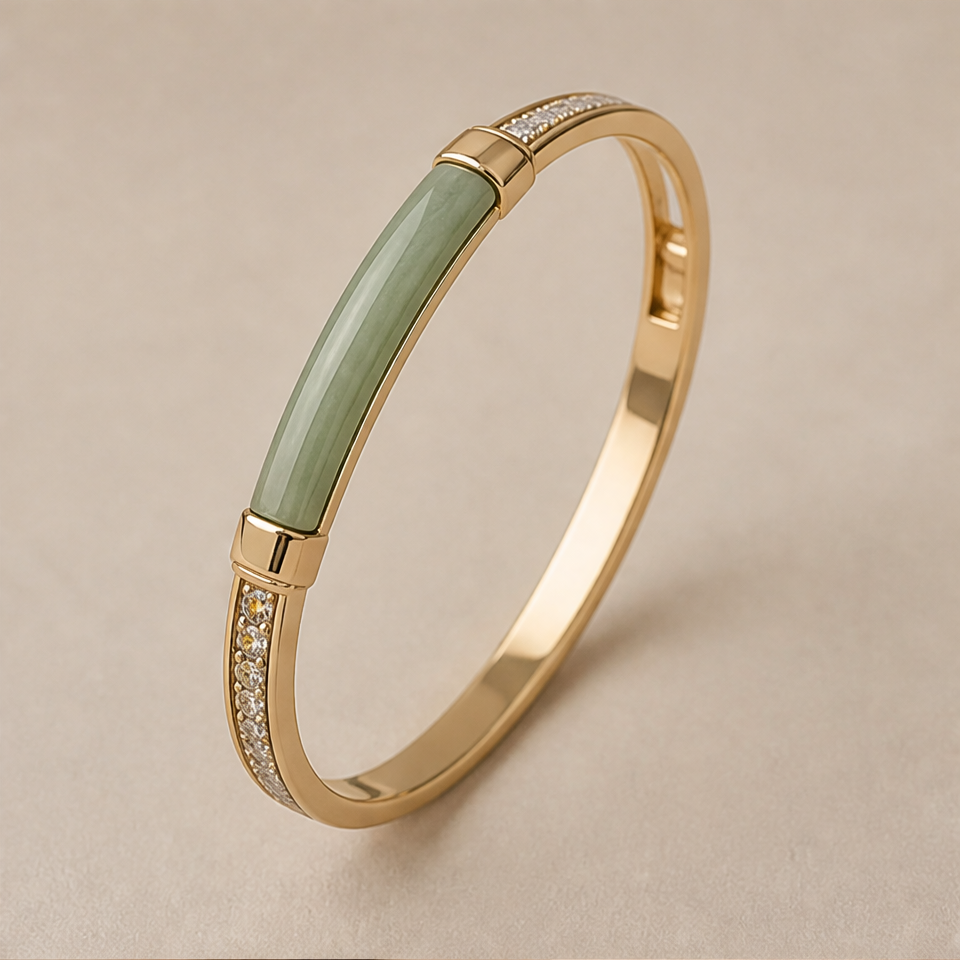 1786602764_9be593af-6 Jade Inlay Hinged Bangle with Pave Detail - 图片 1