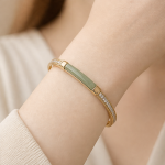 Jade Inlay Hinged Bangle with Pave Detail - 图片 2