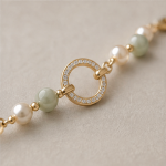 Pearl and Jade Bracelet with Pave Circle Centre - 图片 4
