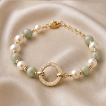 Pearl and Jade Bracelet with Pave Circle Centre