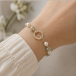 Pearl and Jade Bracelet with Pave Circle Centre - 图片 5