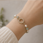 Pearl and Jade Bracelet with Pave Circle Centre - 图片 2