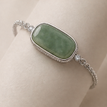 Cushion Jade Bracelet in Sterling Silver with Cubic Zirconia Halo - 图片 7