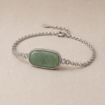Cushion Jade Bracelet in Sterling Silver with Cubic Zirconia Halo