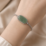 Cushion Jade Bracelet in Sterling Silver with Cubic Zirconia Halo - 图片 2