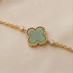 Single Jade Clover Bracelet with Beaded Gold Frame - 图片 3
