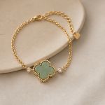 Single Jade Clover Bracelet with Beaded Gold Frame - 图片 5