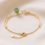 Jade Bud and Pave Leaf Bracelet in Gold Tone - 图片 3