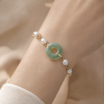 Jade Ring and Pearl Station Bracelet in Gold Tone - 图片 4