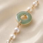 Jade Ring and Pearl Station Bracelet in Gold Tone - 图片 3