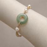 Jade Ring and Pearl Station Bracelet in Gold Tone - 图片 5