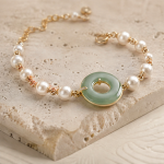 Jade Ring and Pearl Station Bracelet in Gold Tone - 图片 6